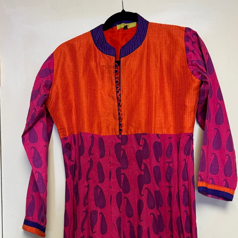 Tejoo’s Pink and Orange Maxi Long Sleeve Collared Button up A-Line Dress Size L - Picture 3 of 16
